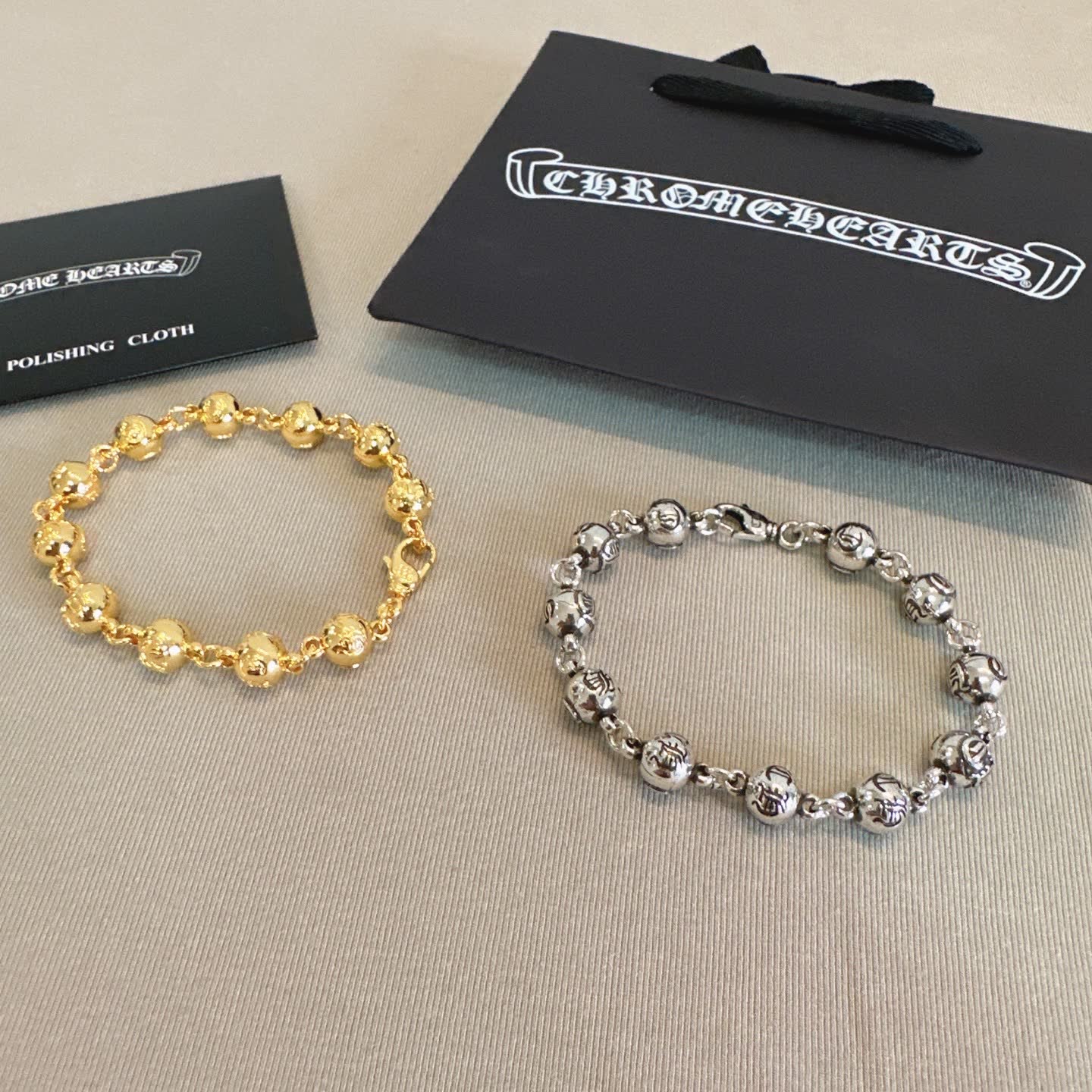 Chrome Hearts Charme Hoops Silver & Gold Beaded Bracelets